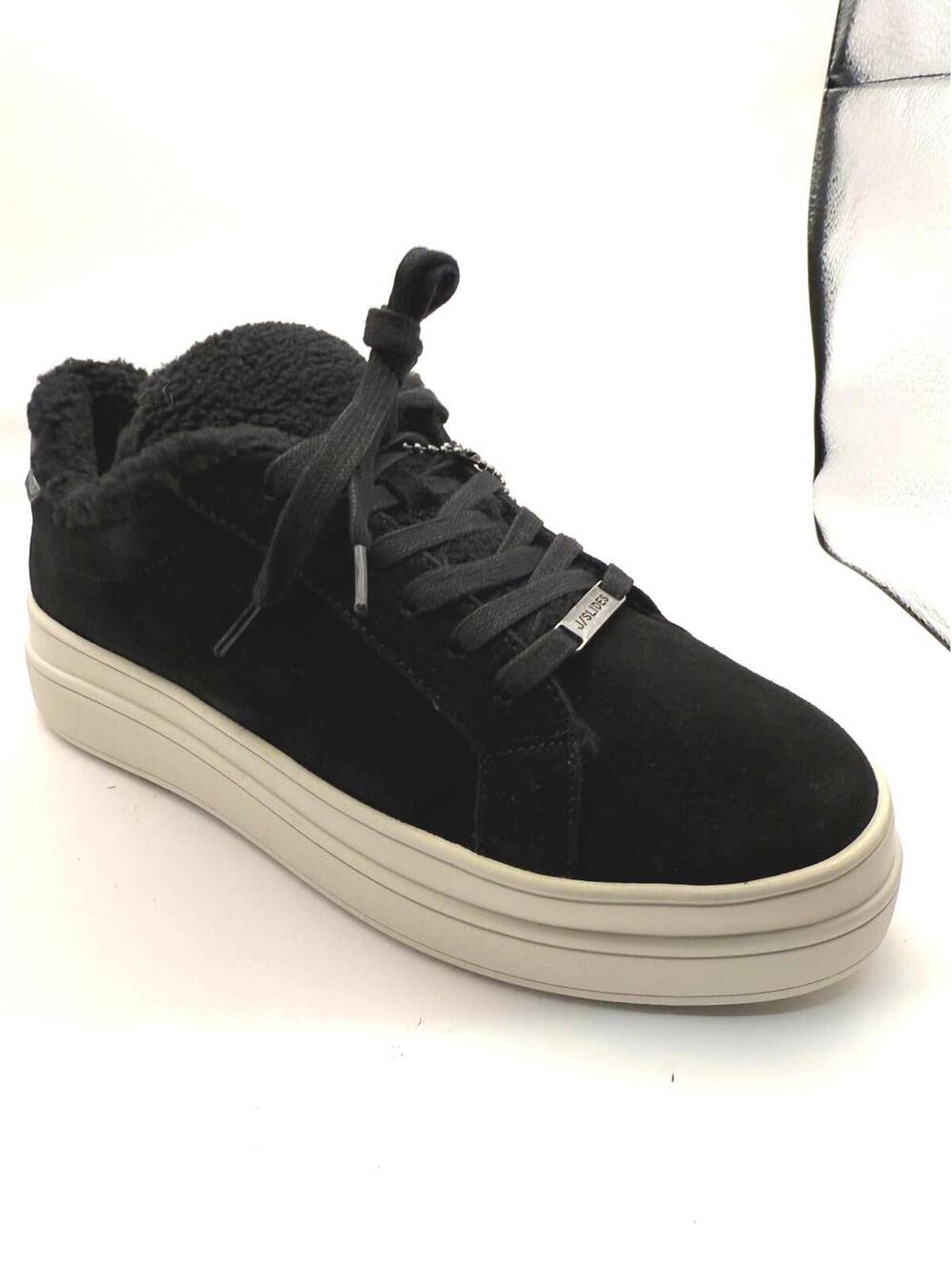 NEW JSlides Black Suede Women's Sneakers with Shearling Lining 7